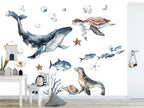 Ocean Animals Wall Decal for Kids and Nursery, Sticker Set, Dolphin, Turtle, Whale, Fishes, Seal, Corals, Watercolour, OCEAN Life