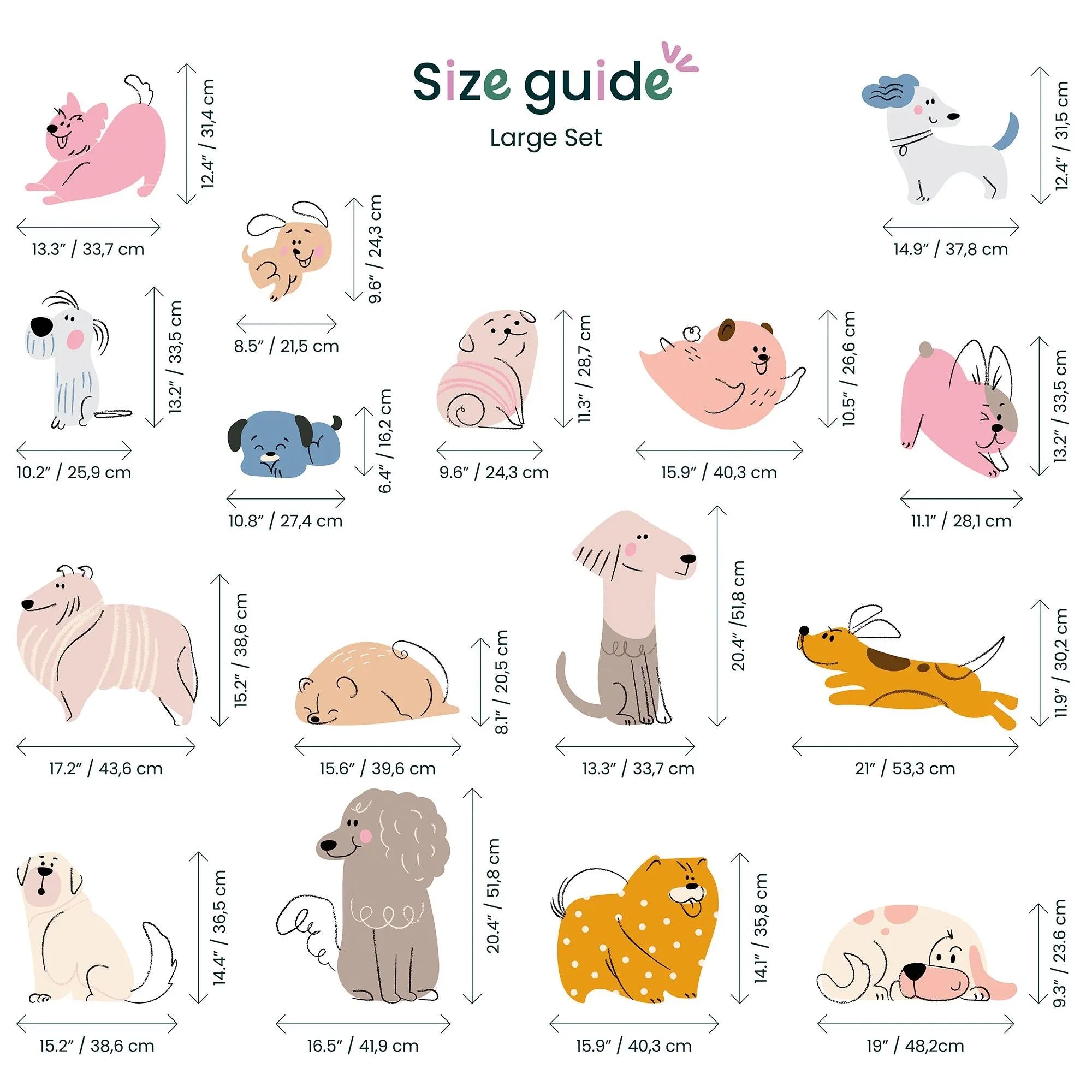 Hand Drawn Dogs Nursery Wall Decals - Cute Puppy Wall Stickers for Baby Room Décor & Kids Bedroom Art
