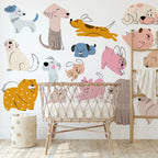 Hand Drawn Dogs Nursery Wall Decals - Cute Puppy Wall Stickers for Baby Room Décor & Kids Bedroom Art