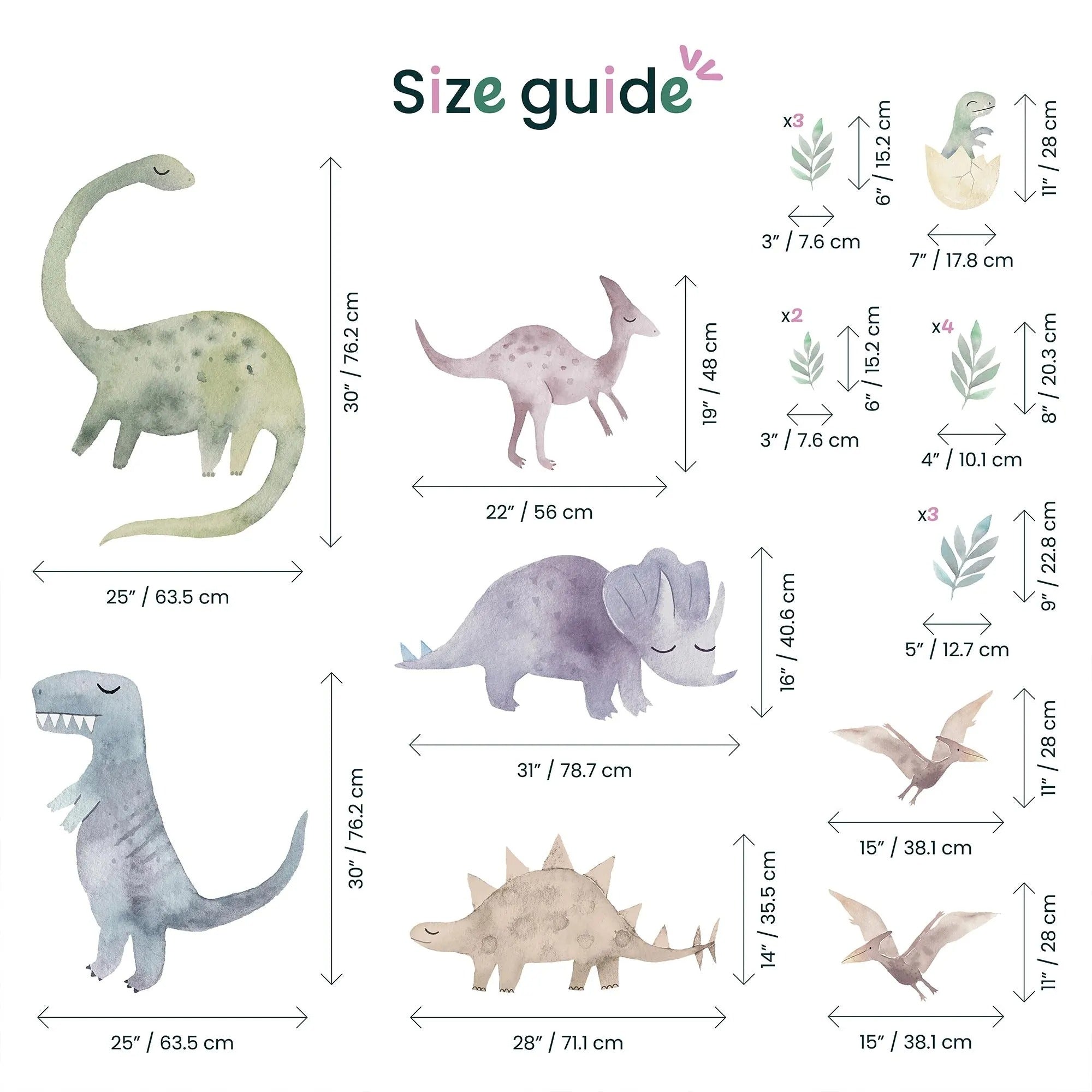 Big Dinosaur Wall Decal - Watercolour Decal Set - Nursery wall sticker