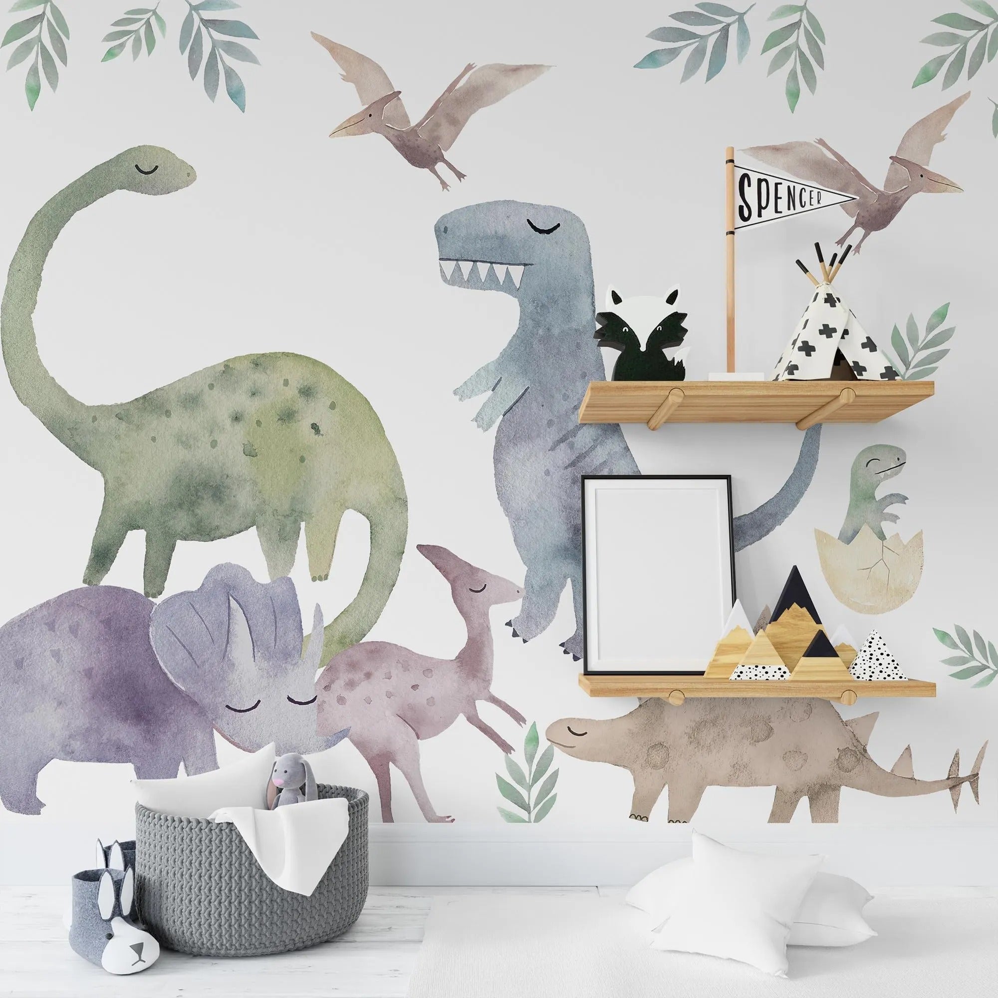 Big Dinosaur Wall Decal - Watercolour Decal Set - Nursery wall sticker