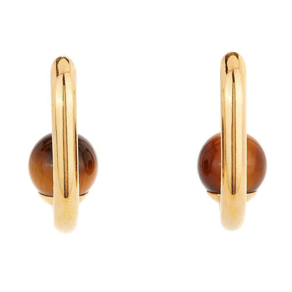 Tiger's Eye Square Gold Hoops