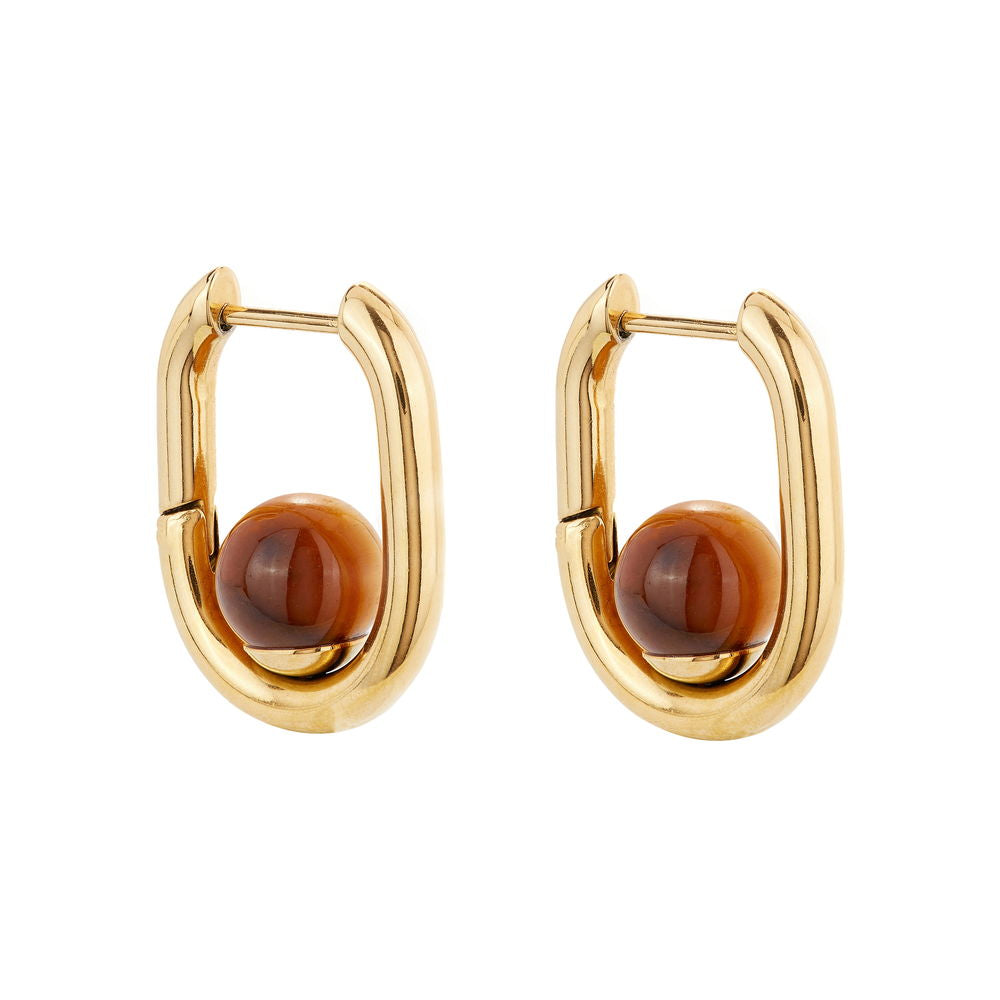 Tiger's Eye Square Gold Hoops