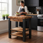Premium Wooden Kitchen Island Cart - Compact Butcher Block Prep Station Table