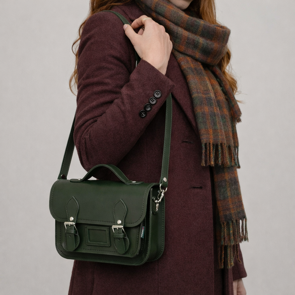 Leather Midi Satchel - Ivy Green