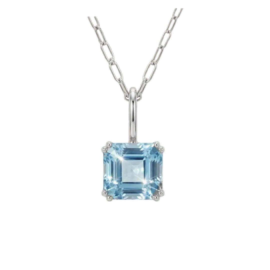 Large Silver Blue Topaz Necklace - Astrid