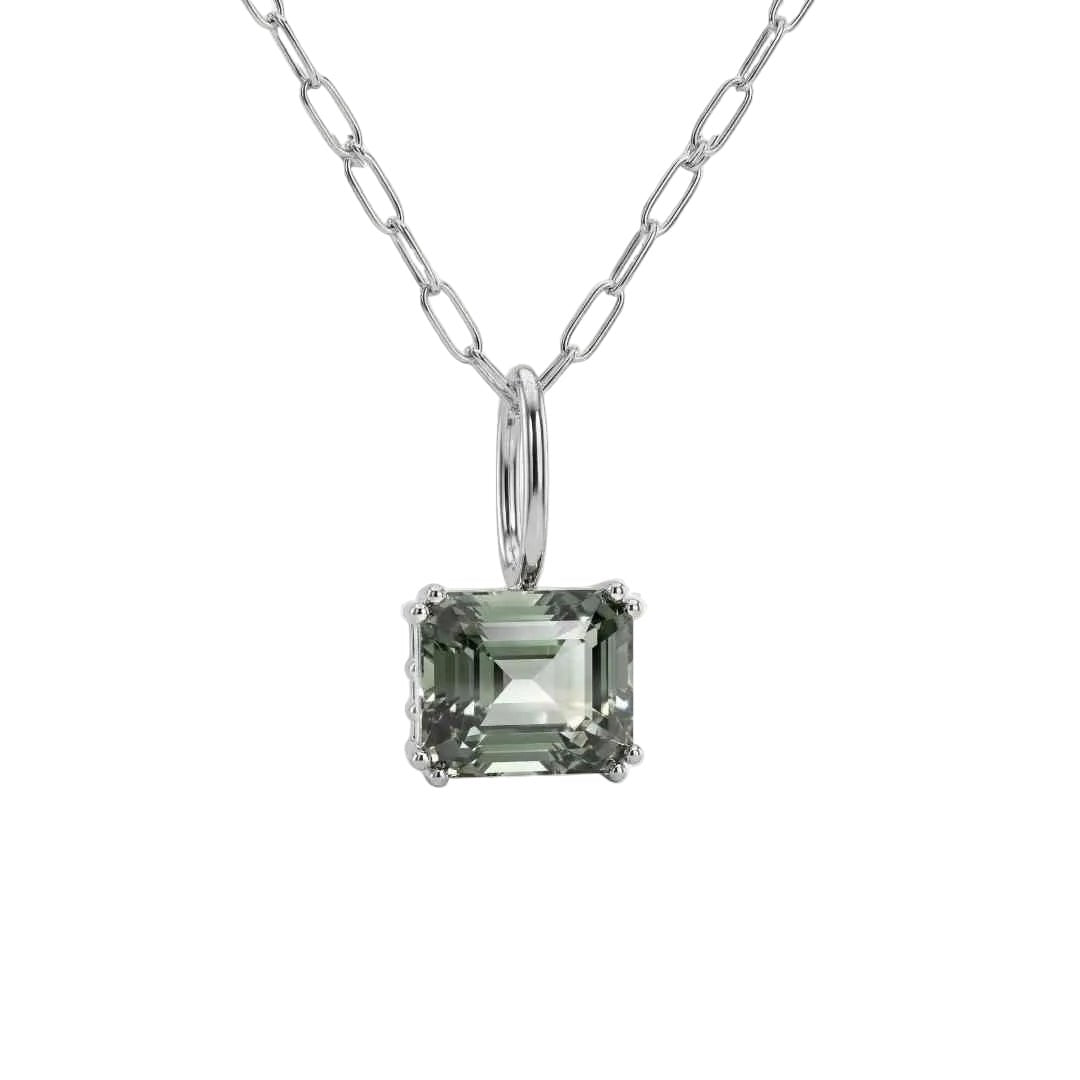 Large Silver Green Quartz Necklace - Giselle