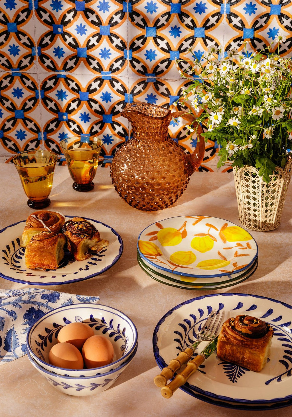 Buds in May — Hand-Painted Lunch Plates Inspired by Matisse Set of 4