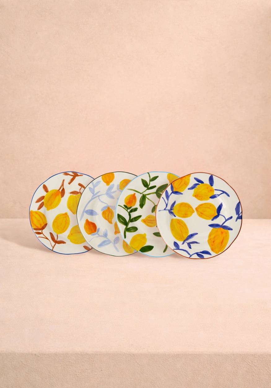 Buds in May — Hand-Painted Lunch Plates Inspired by Matisse Set of 4