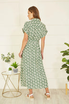 Yumi Green Viscose Midi Shirt Dress With Matching Belt