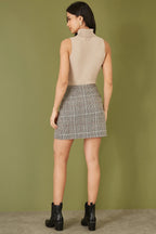 Yumi Oatmeal Knitted Roll Neck Sleeveless Jumper