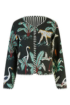 Yumi Black Animal Print Reversible Cotton Cropped Quilted Jacket