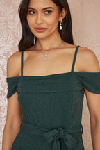 Yumi Green Sparkle Stretch Bardot Jumpsuit