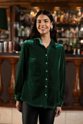 Yumi Green Velvet Relaxed Fit Shirt