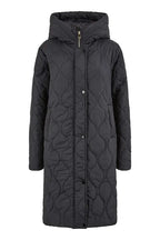 Yumi Black Padded Quilted Long Coat With Zip Detail And Hood