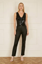 Yumi Black Sequin Waistcoat With Knitted Back