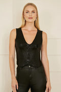 Yumi Black Sequin Waistcoat With Knitted Back