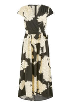 Yumi Black Blossom Print Wrap Midi With Dipped Hem