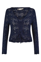 Yumi Navy Crochet Top With Front Ruching