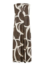 Yumi Brown Cotton Abstract Circle Trapeze Relaxed Midi Dress