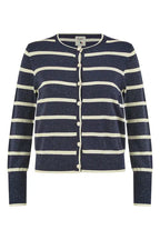 Yumi Navy Striped Sparkle Knitted Cardigan