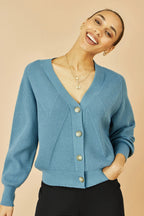 Yumi Blue Relaxed Fit Cardigan With Stitch Detail
