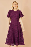 Yumi Burgundy Lace Midi Skater Dress