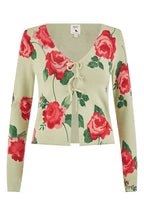 Yumi Green Rose Print Cardigan With Tie Front