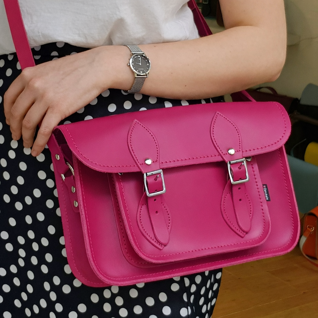 Handmade Leather Satchel - Magenta