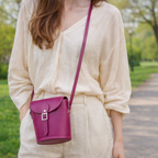 Handmade Leather Barrel Bag - Magenta