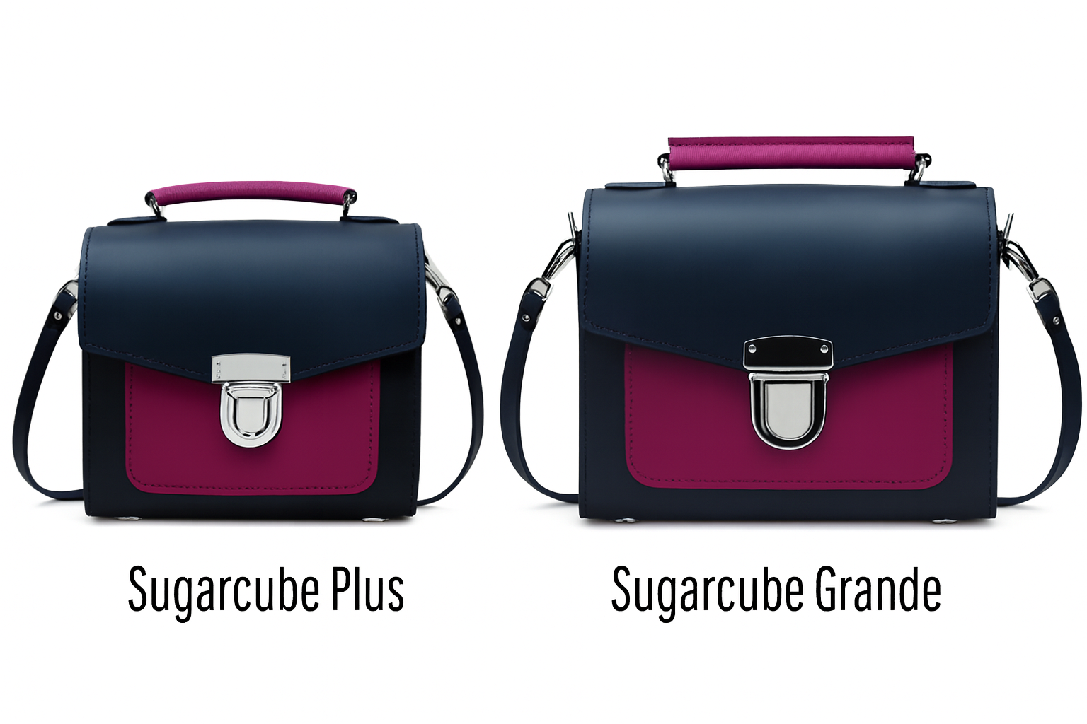 Handmade Leather Two Tone Sugarcube Handbag - Black & Magenta