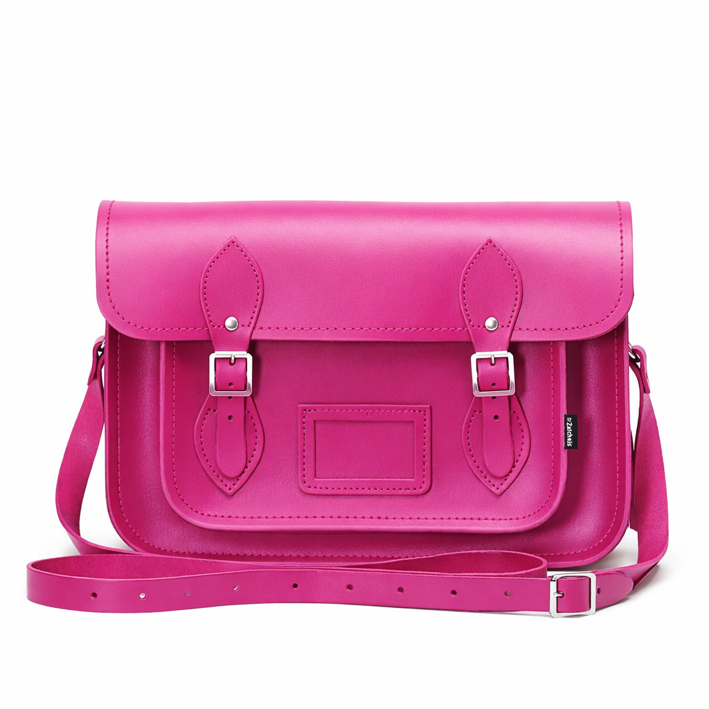 Handmade Leather Satchel - Magenta