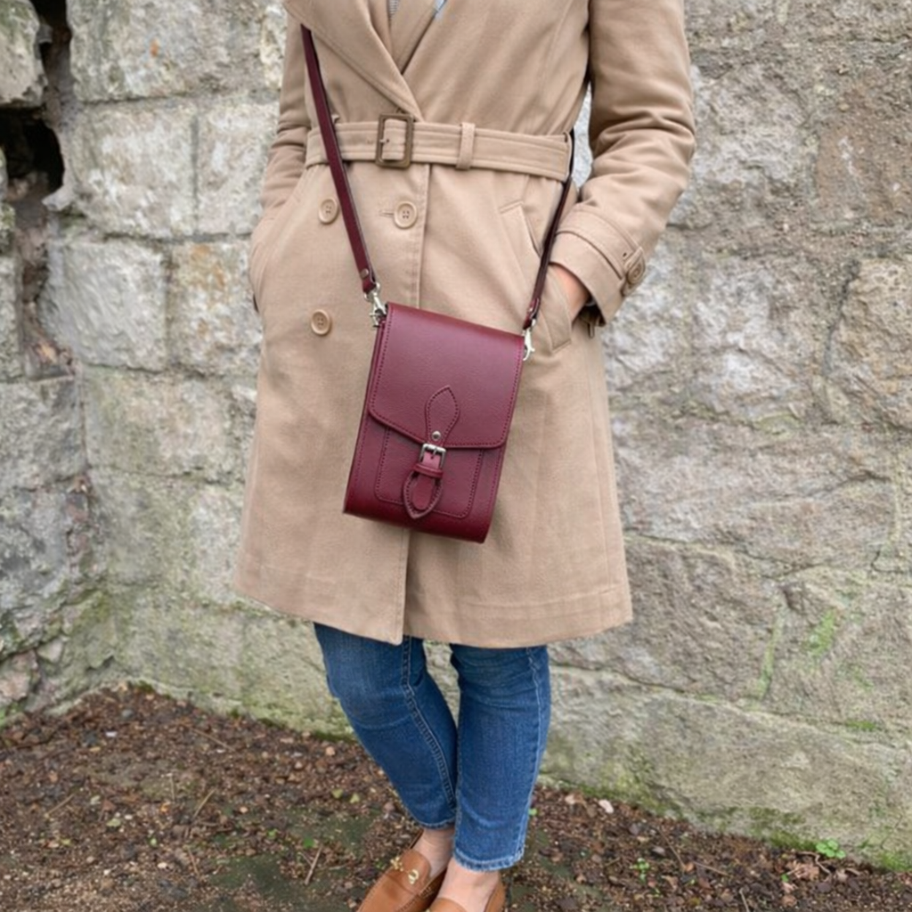 Handmade Leather Festival Phone Bag - Marsala Red
