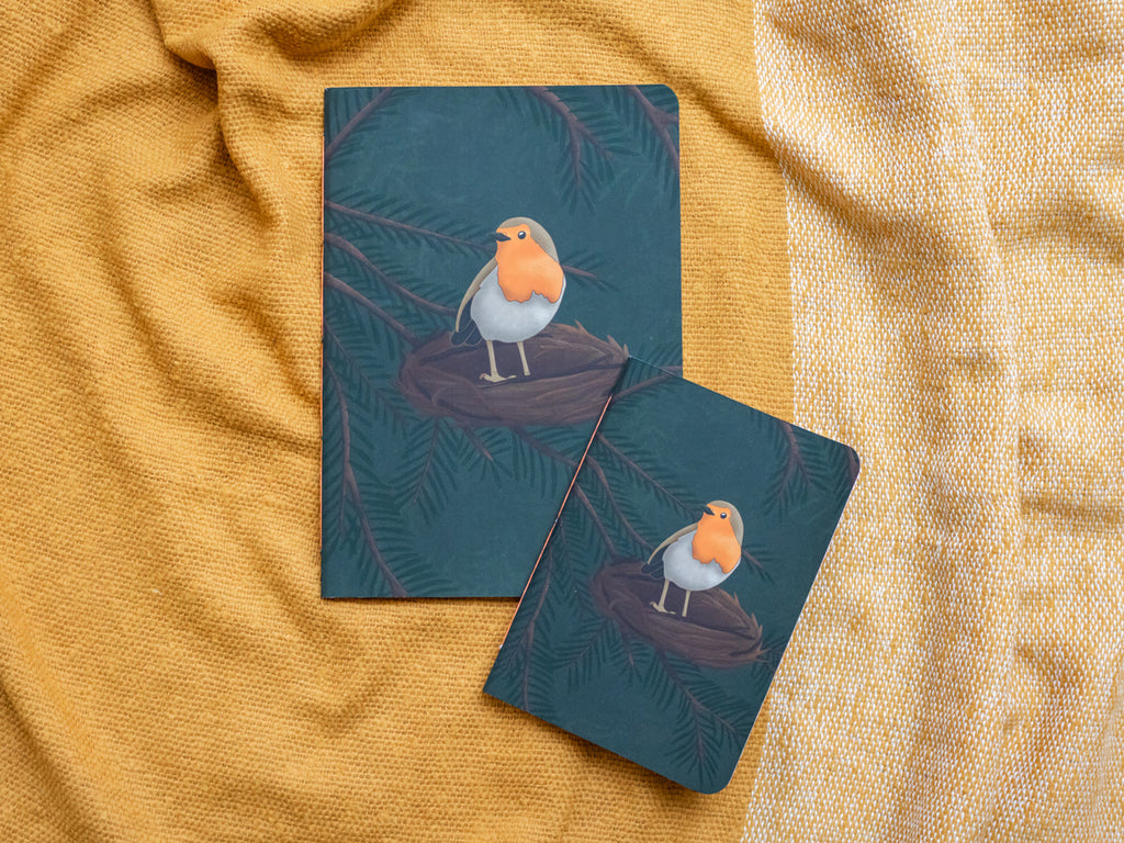 A6 Handmade Notebook with Robin Design