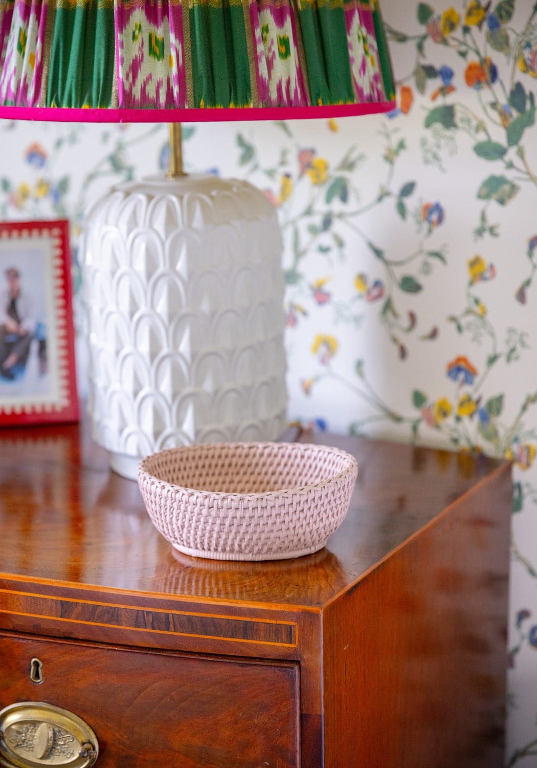 Mayfair Trinket Hold All Rattan Basket in Pink