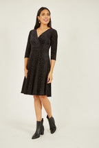 Mela Black Leopard Wrap Skater Dress