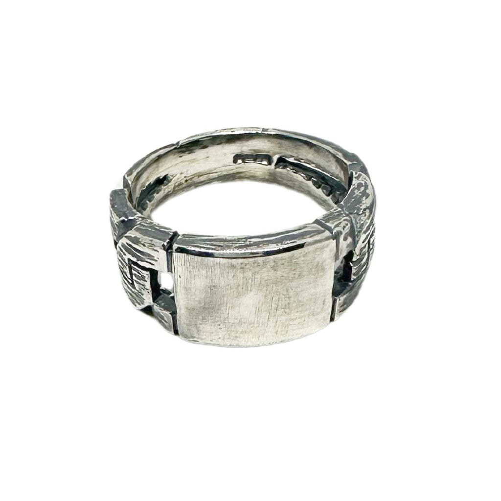 Men’s Chain & Plate Ring – Sterling Silver 925, Handmade