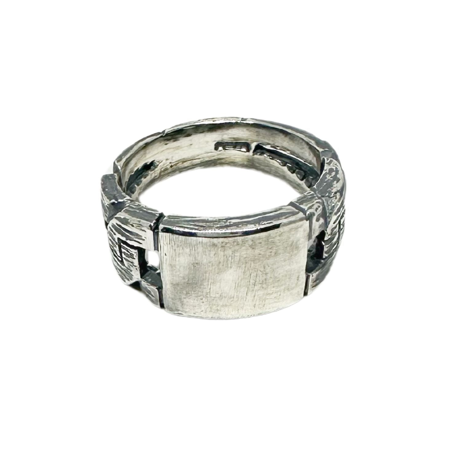 Men’s Chain & Plate Ring – Sterling Silver 925, Handmade