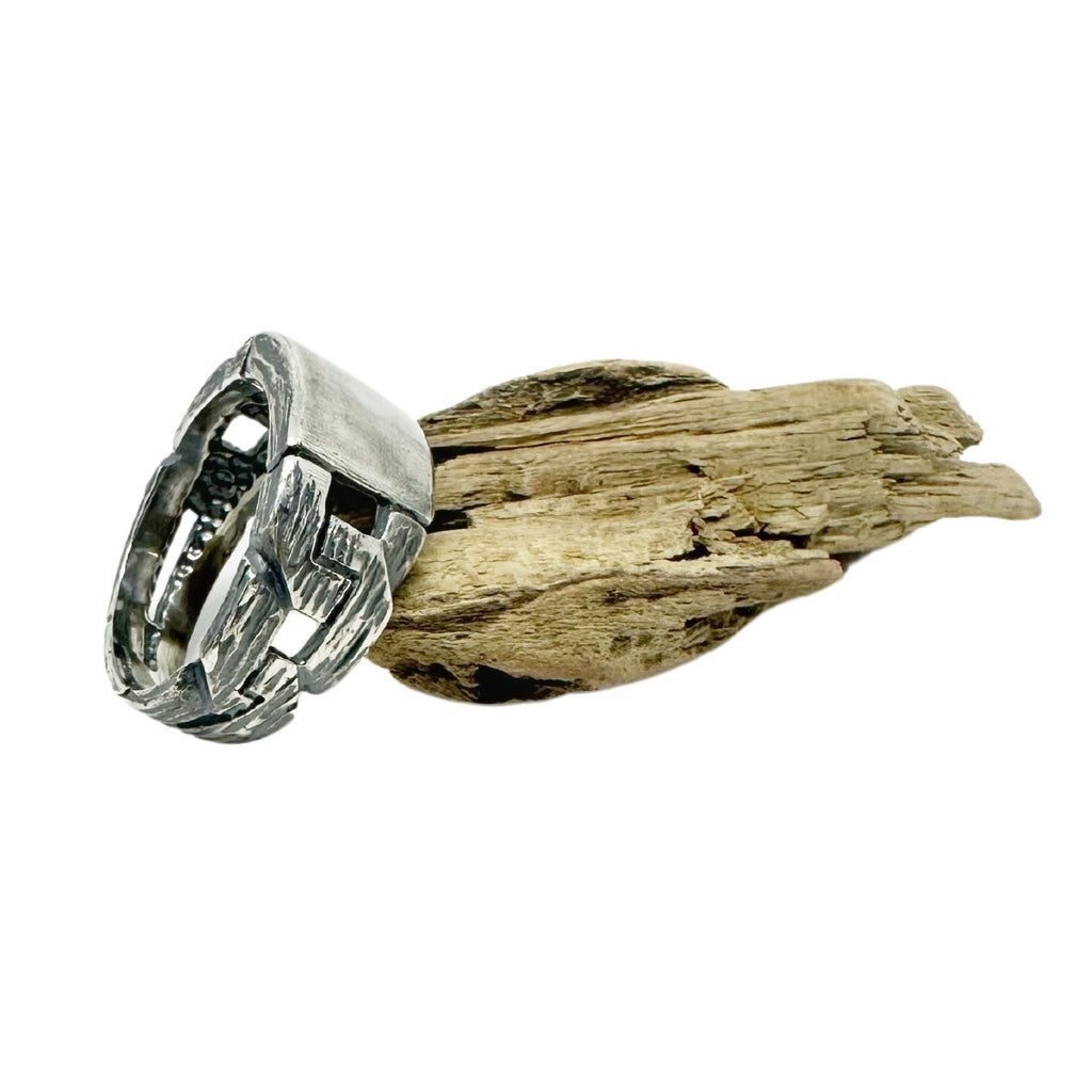 Men’s Chain & Plate Ring – Sterling Silver 925, Handmade
