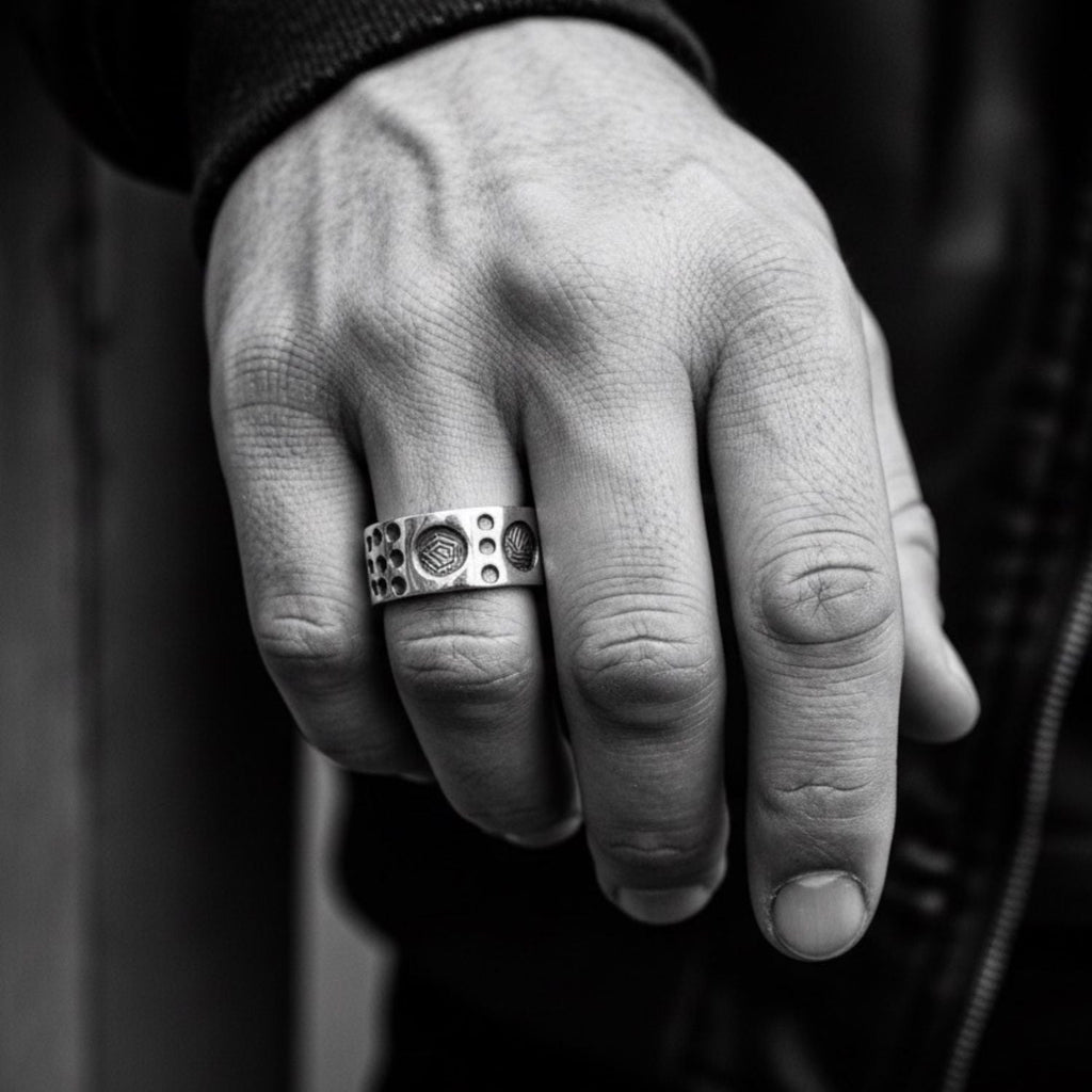 Men’s Dots Circle Sterling Silver Band Ring