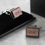 Monogrammed Rectangle Walnut Cufflinks