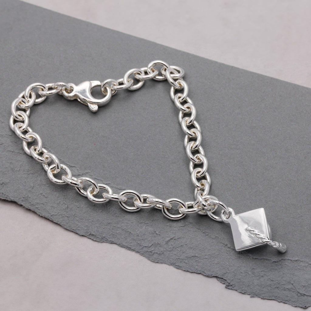 Mortar Board Personalised Silver Charm Bracelet