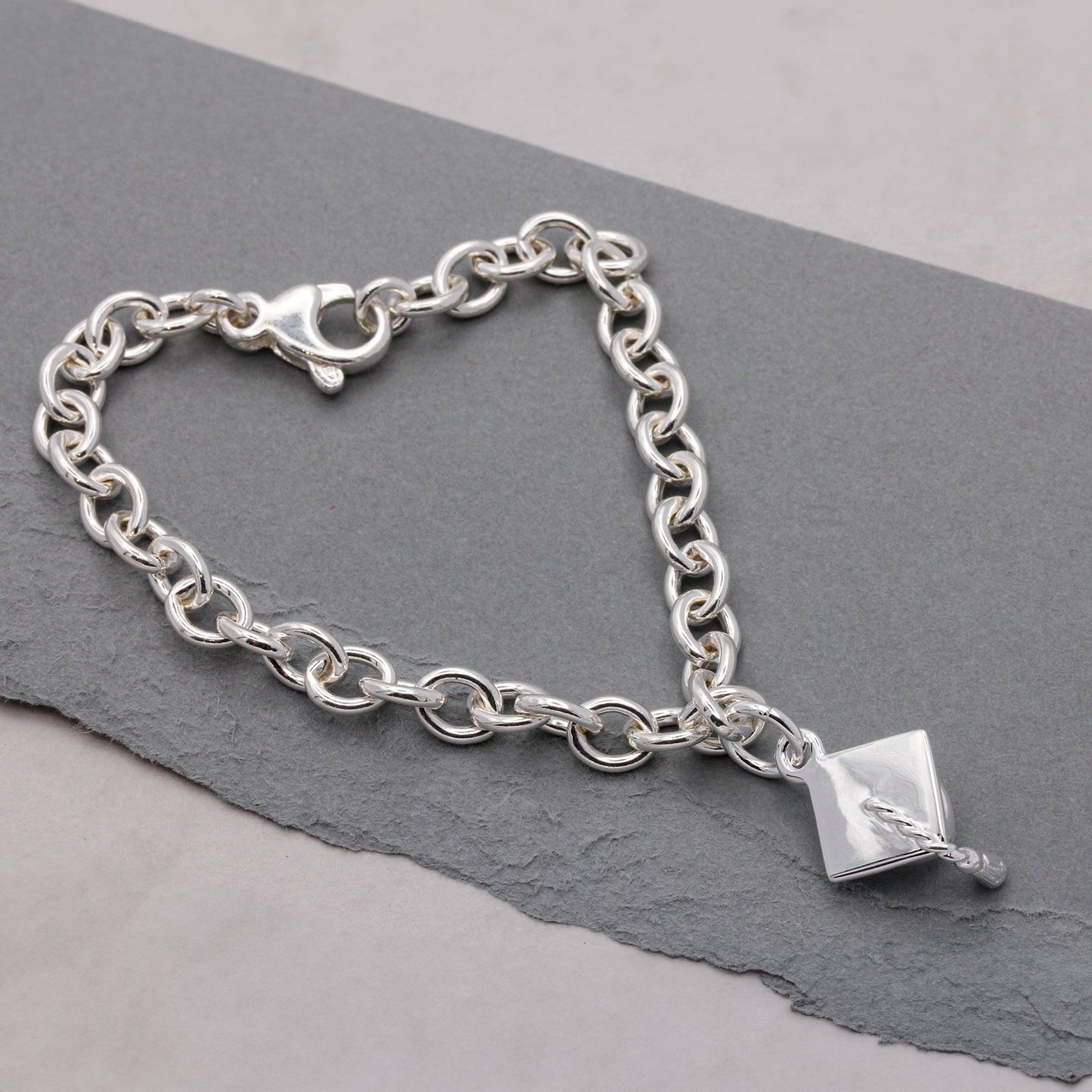 Mortar Board Personalised Silver Charm Bracelet