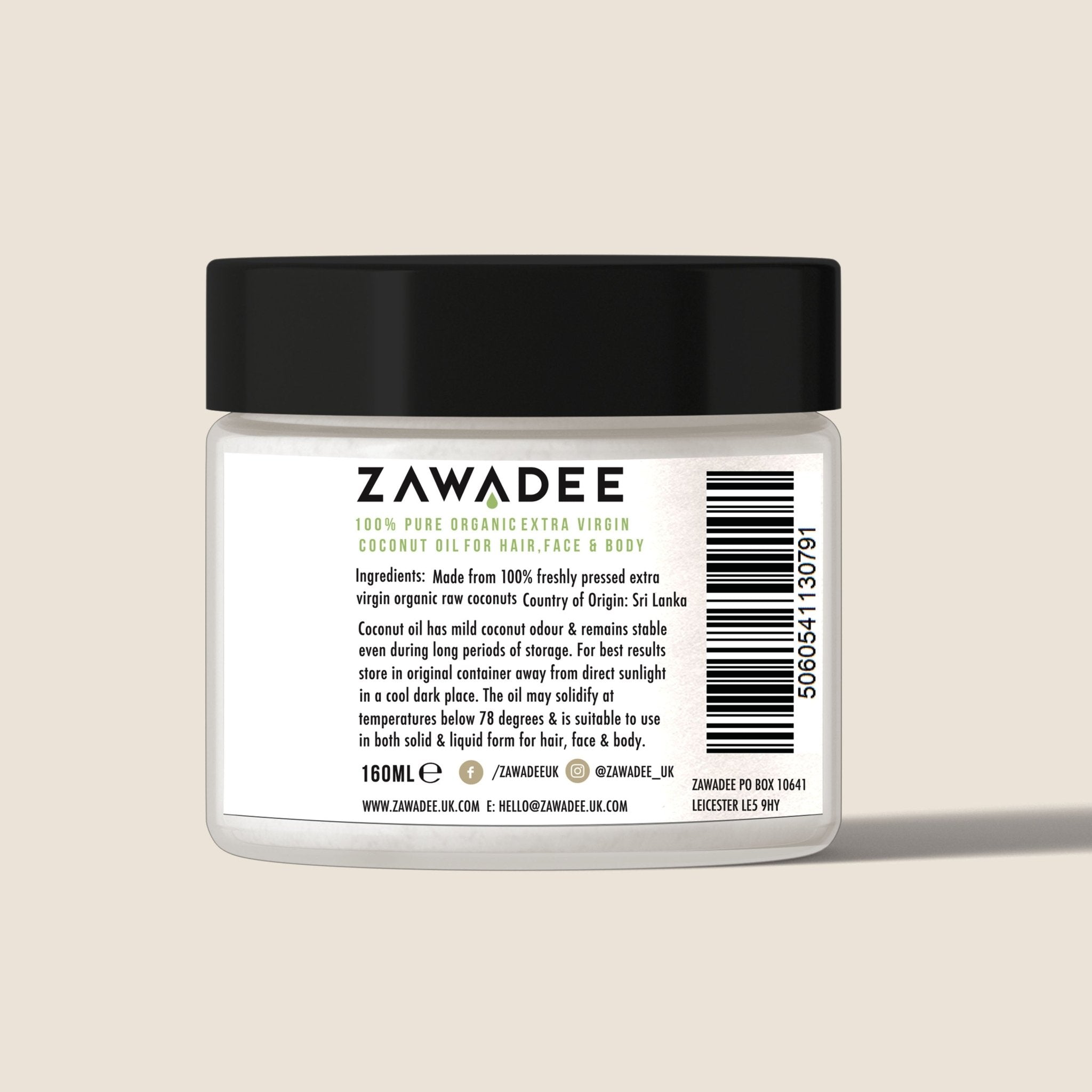 Natural Coconut Oil for Face, Hair & Body – 160ml | Zawadee