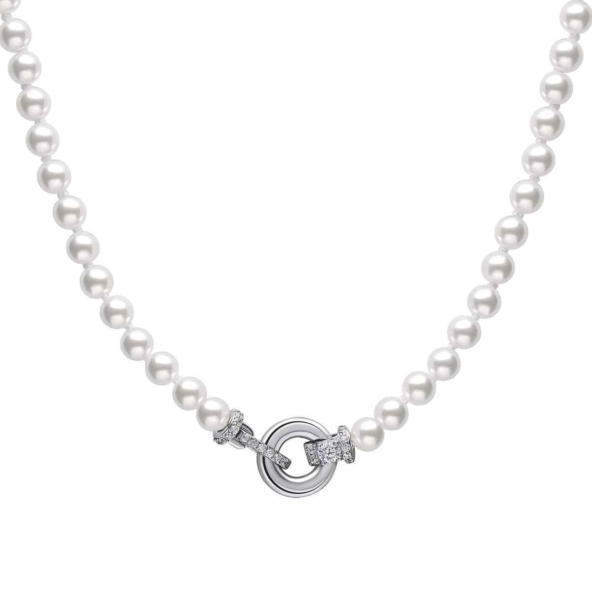 Diamonfire Shell Pearl Necklace with Zirconia Feature Clasp