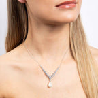 Diamonfire Statement Zirconia Lined Necklace with Shell Pearl Drop