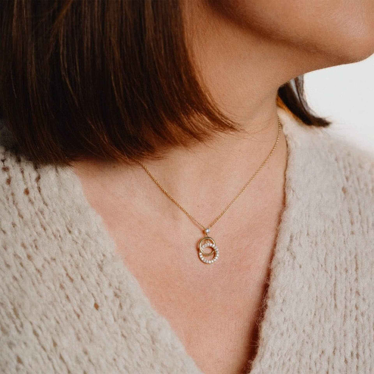 Diamonfire Interlinked Plain and Zirconia Rings Necklace