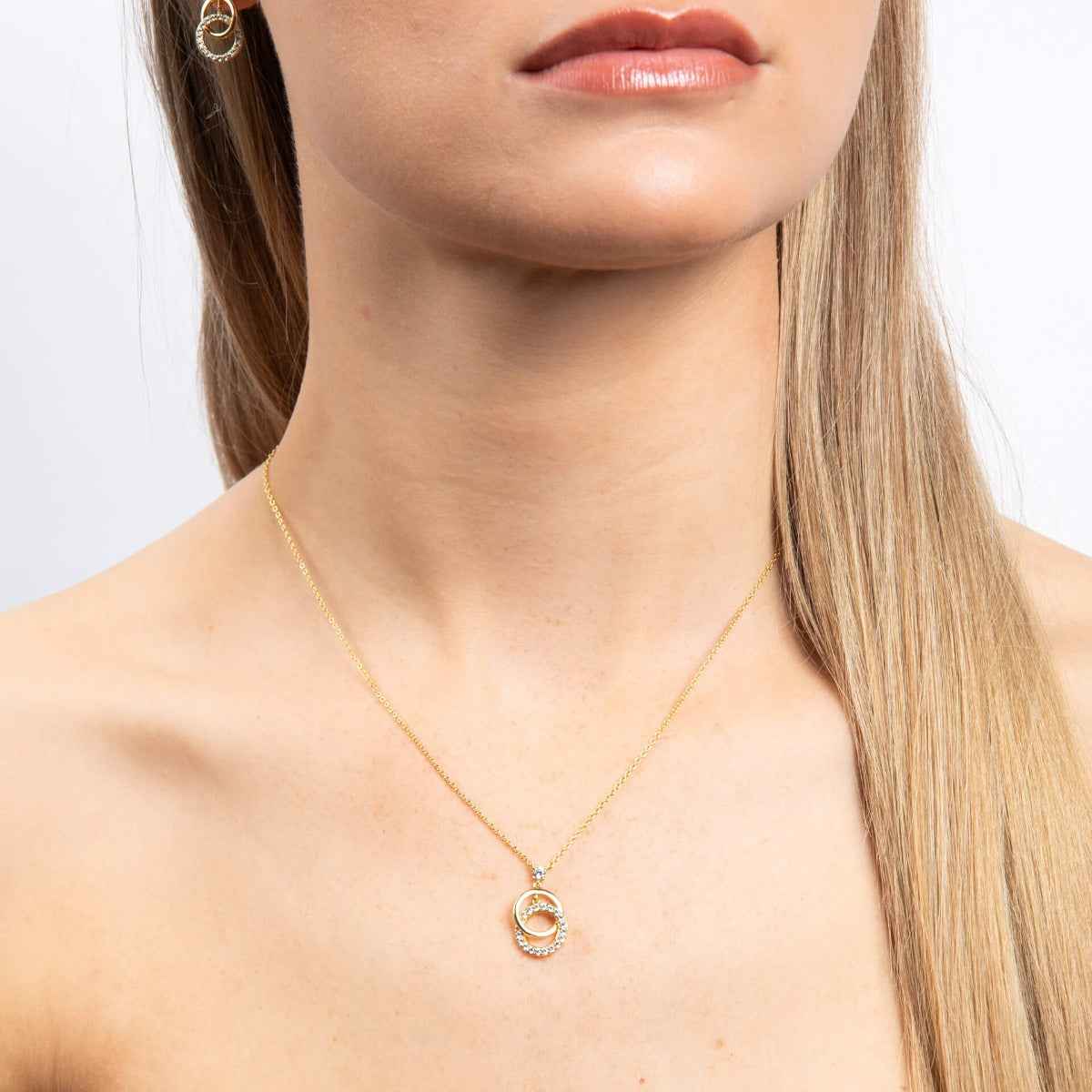Diamonfire Interlinked Plain and Zirconia Rings Necklace