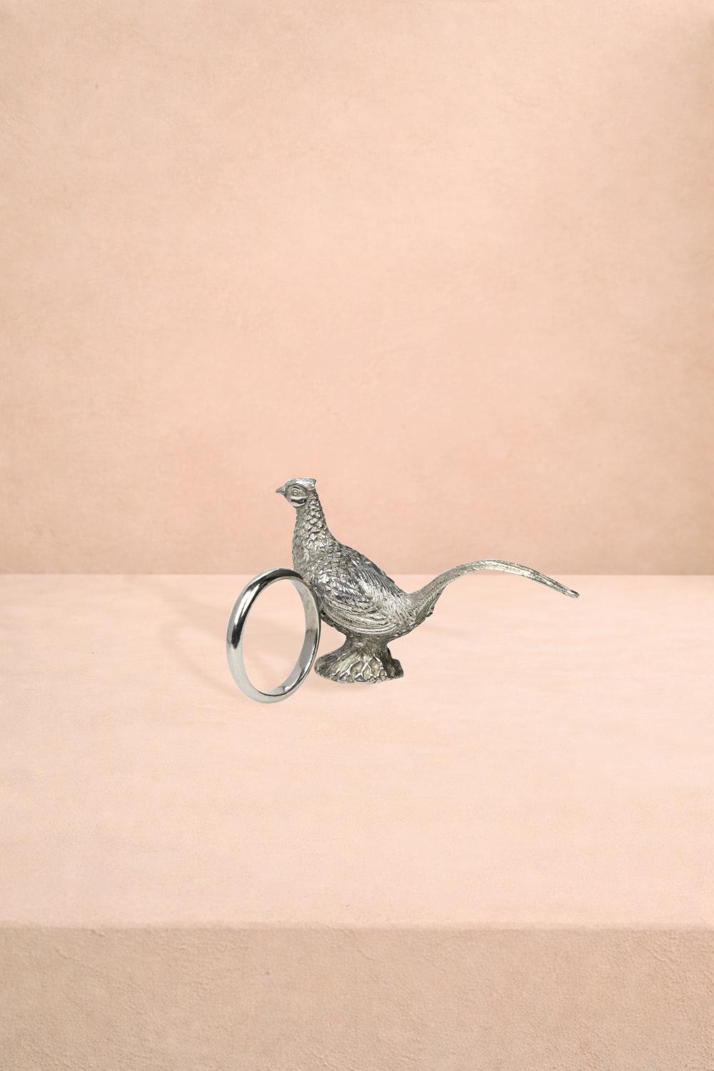 Pheasant Feathered Pewter  Napkin Ring - Set of 4
