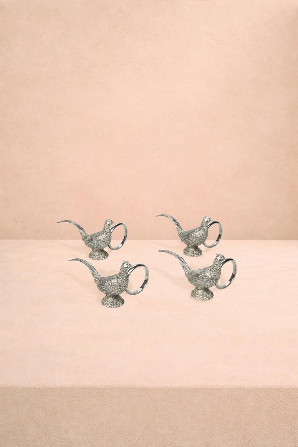 Pheasant Feathered Pewter  Napkin Ring - Set of 4